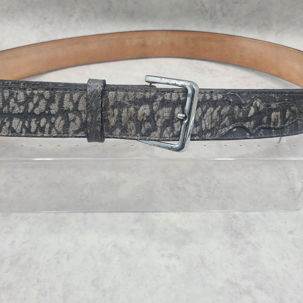 Vintage Mens Nocona Grey Safari Elephant Print Leather Western Belt Size 40
